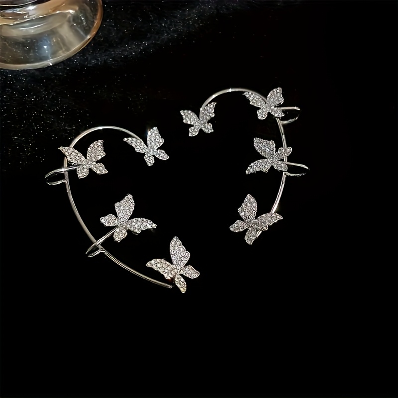 Butterfly Ear Clips for Women Hypoallergenic Copper Synthetic Zirconia
